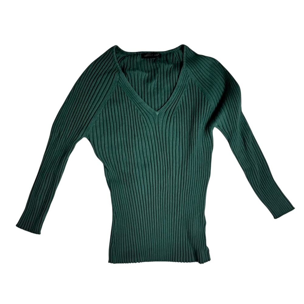 August Silk Emerald Raglan V-Neck Ribbed Sweater Large